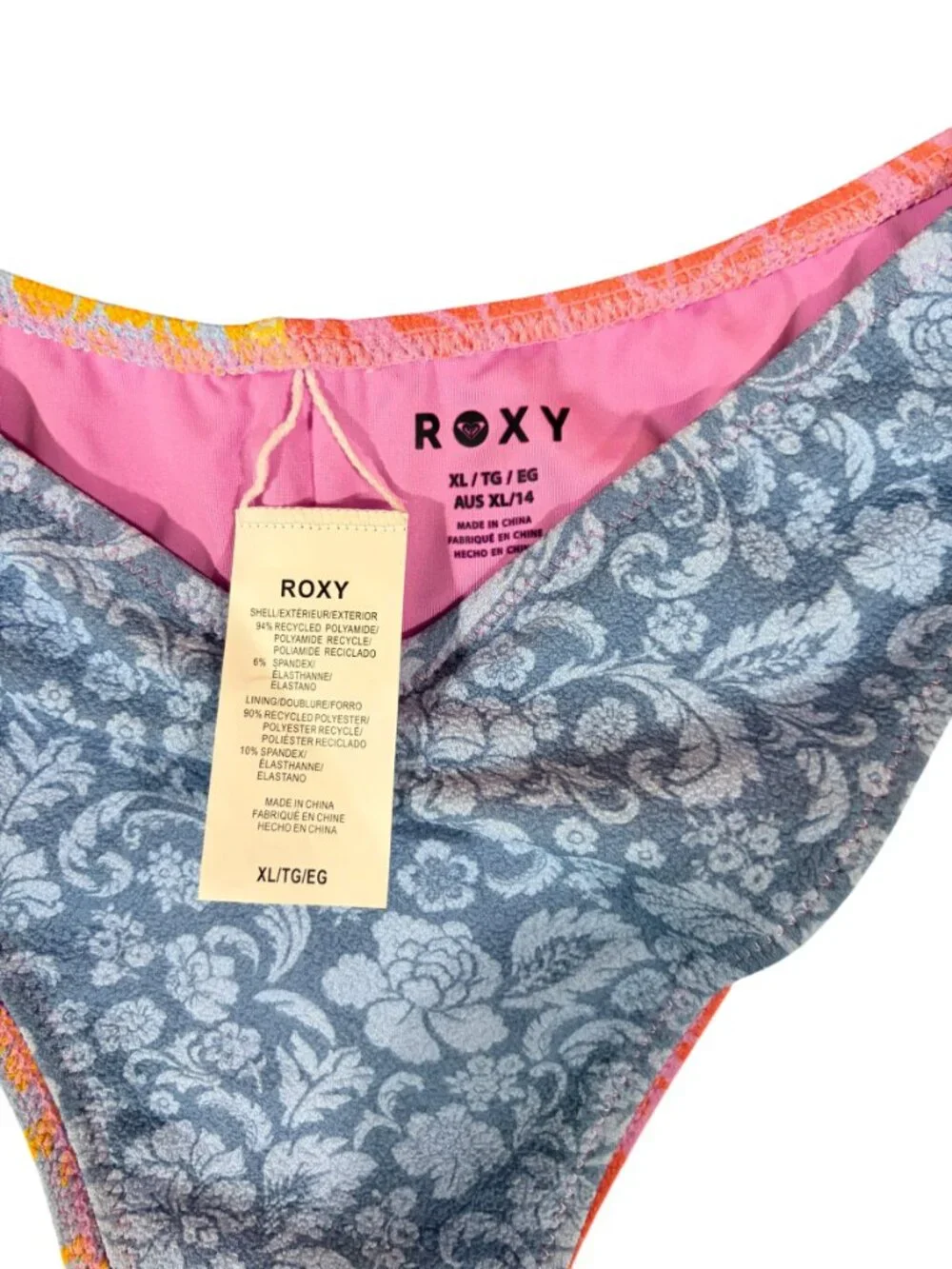 Roxy Tapestry Patchwork V Front Cheeky Bikini Bottoms Size XL NWT
